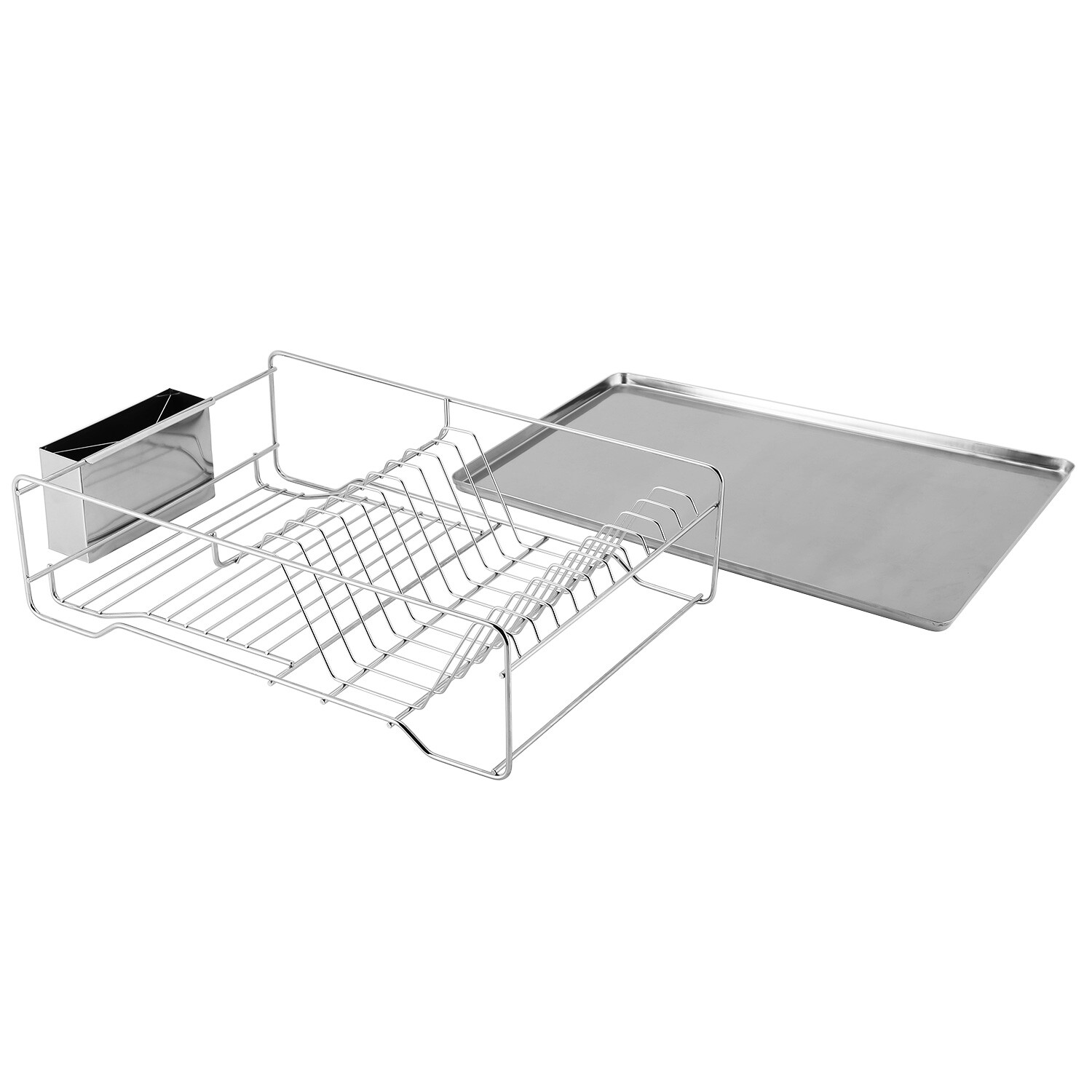 Kitchen Over Sink Dish Drying Rack Stainless Steel Drainer Holder w/ Drainboard