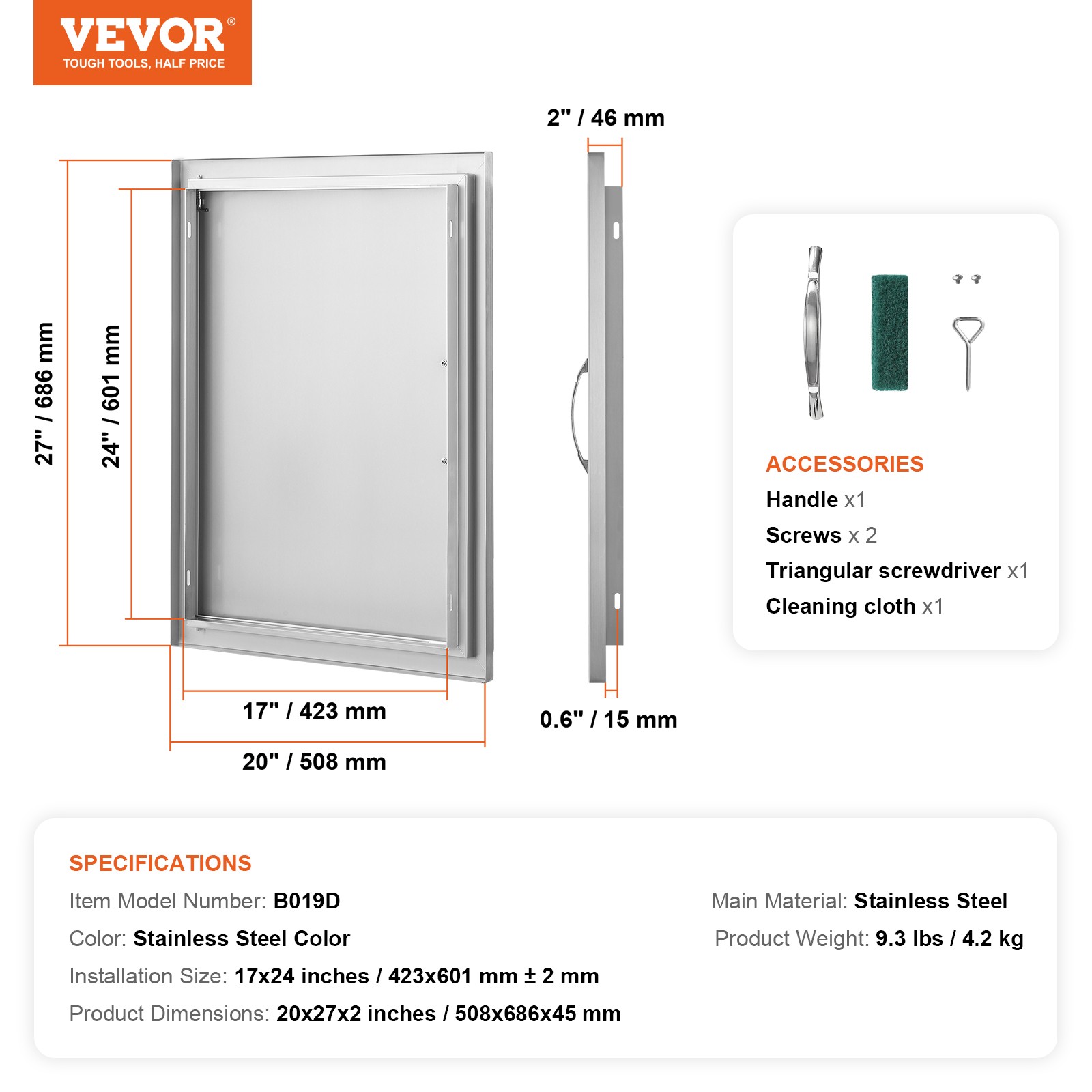 VEVOR 20×27 Inch BBQ Island Access Door Outdoor Kitchen Door Stainless Steel
