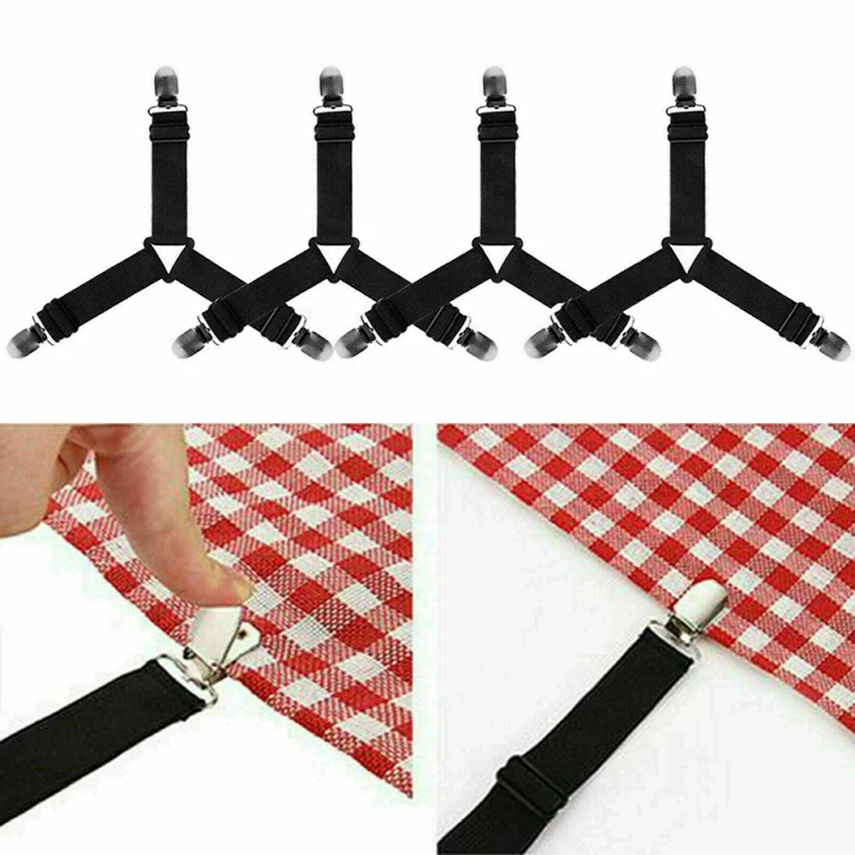 4Bed Sheet Fasteners Adjustable Elastic Suspenders Straps Mattress Covers Clips.
