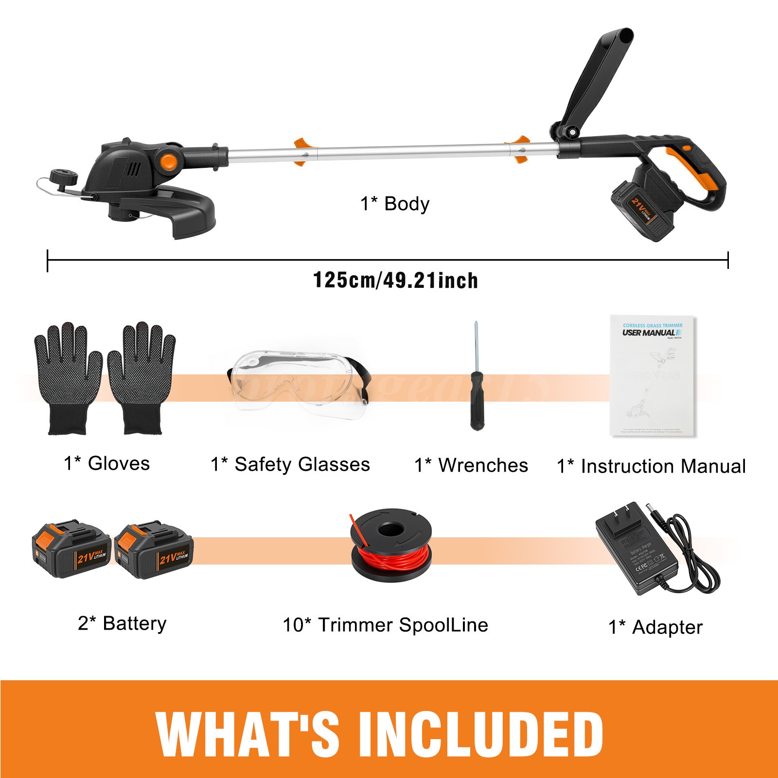 Electric Cordless Grass String Trimmer Lawn Edger Weed Cutter&2 Battery&1Charger
