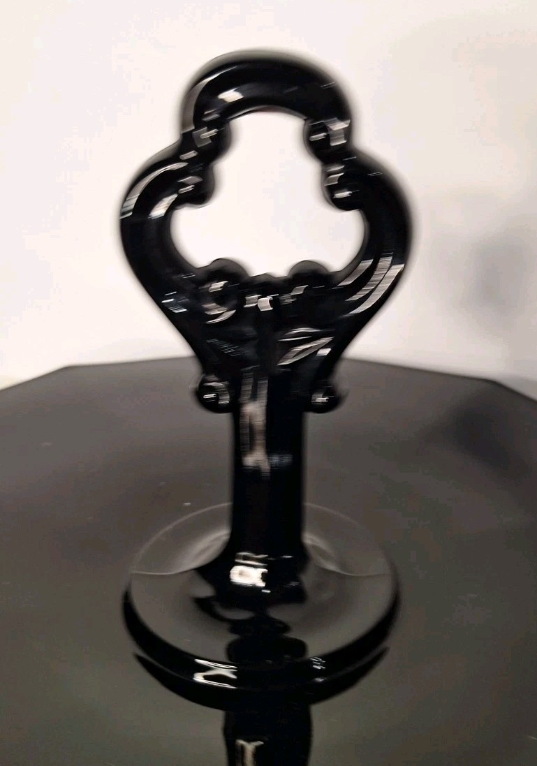 Vintage Black Amethyst Art Glass Octagon Center Handle Tidbit Serving Tray 11″