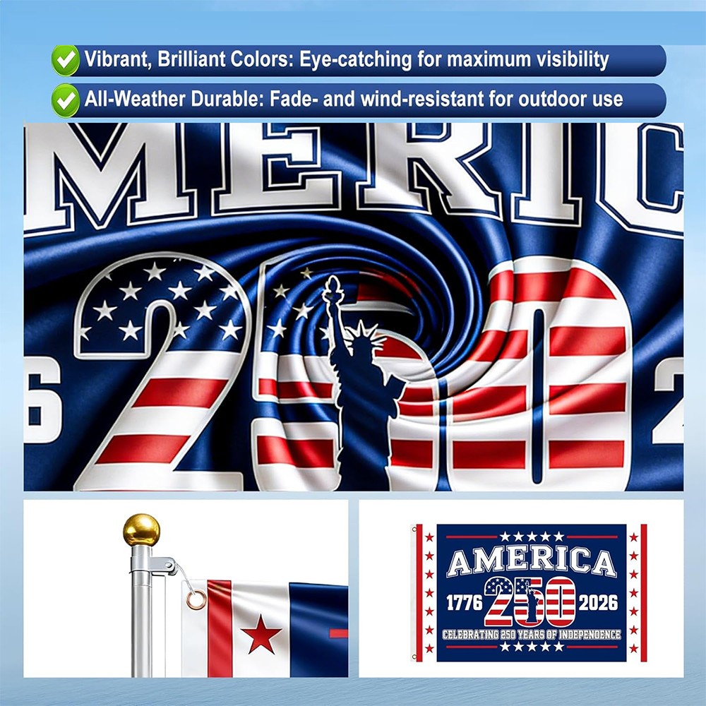 3x5Ft USA 250th Anniversary Flag 1776-2026 250 Years America Single-Sided