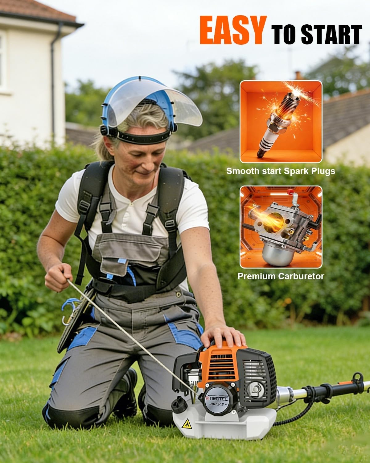 52cc 2-Cycle Gas Grass String Trimmer Gas Weed Eater Lawn Mower Orange Upgraded