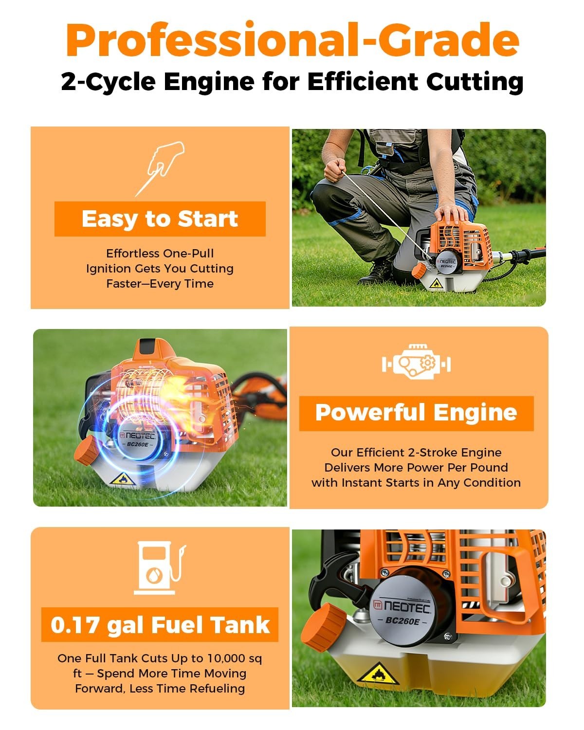 NEOTEC 3-in-1 Multi-Functional Trimming Tools Gas Hedge Trimmer 26CC Weed Eater