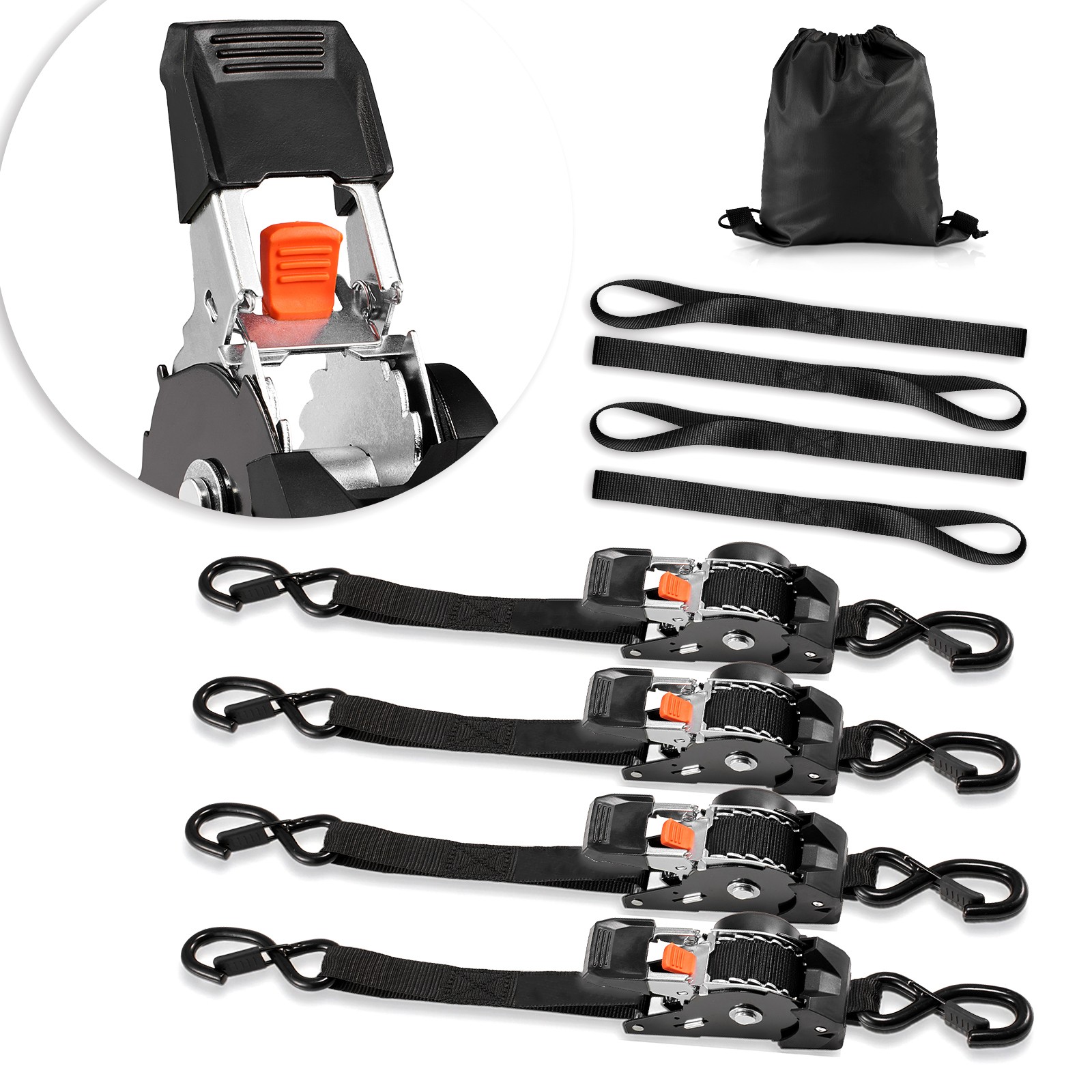 Uimoso 4 Pack 1″x 10′ Retractable Ratchet Tie Down Straps 1200 lbs Capacity
