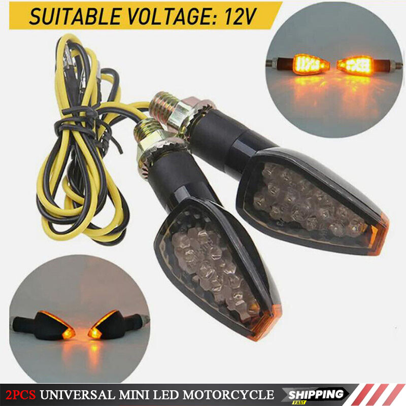 2pcs Universal Mini LED Motorcycle Turn Signal Blinker Lights Amber Indicator