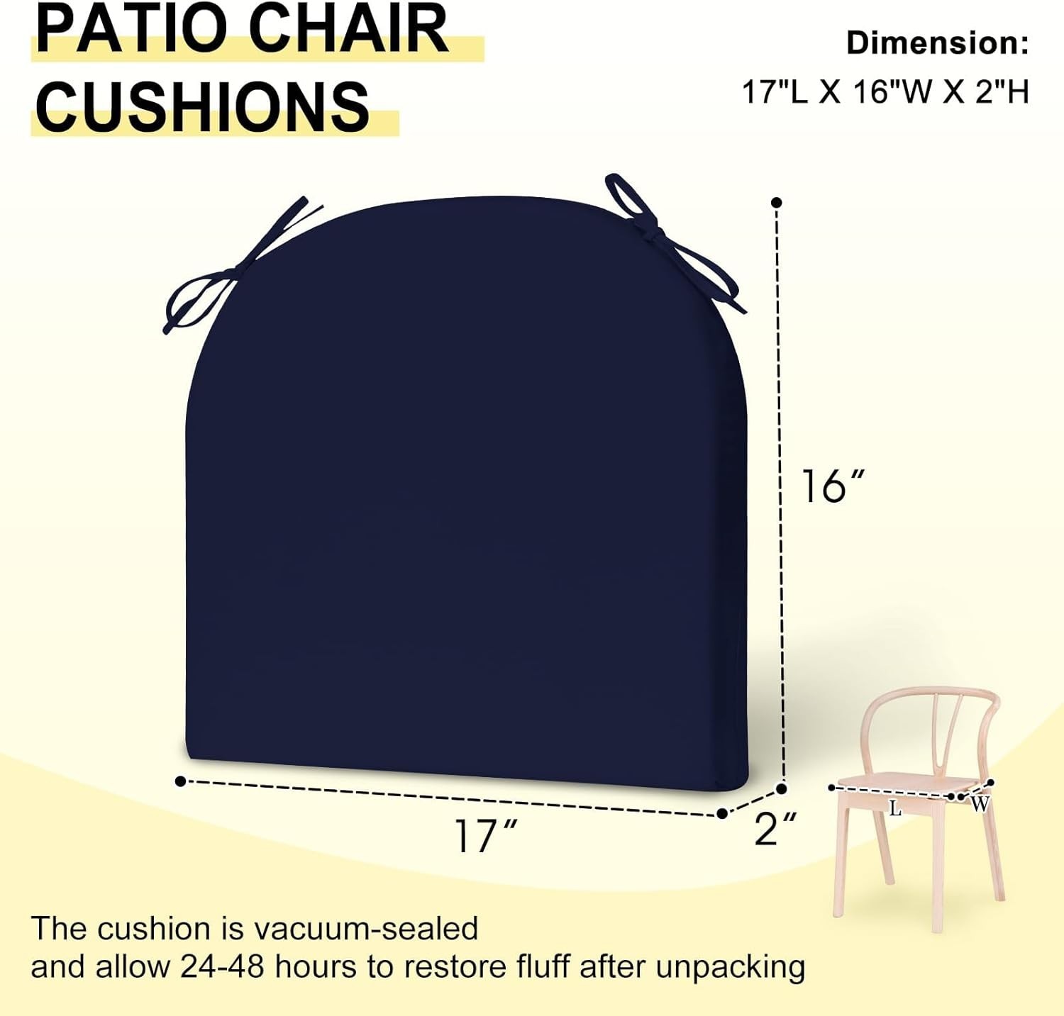Classic Navy Set of 6 Outdoor Chair Cushions – Durable & Easy to Clean 17″x16″