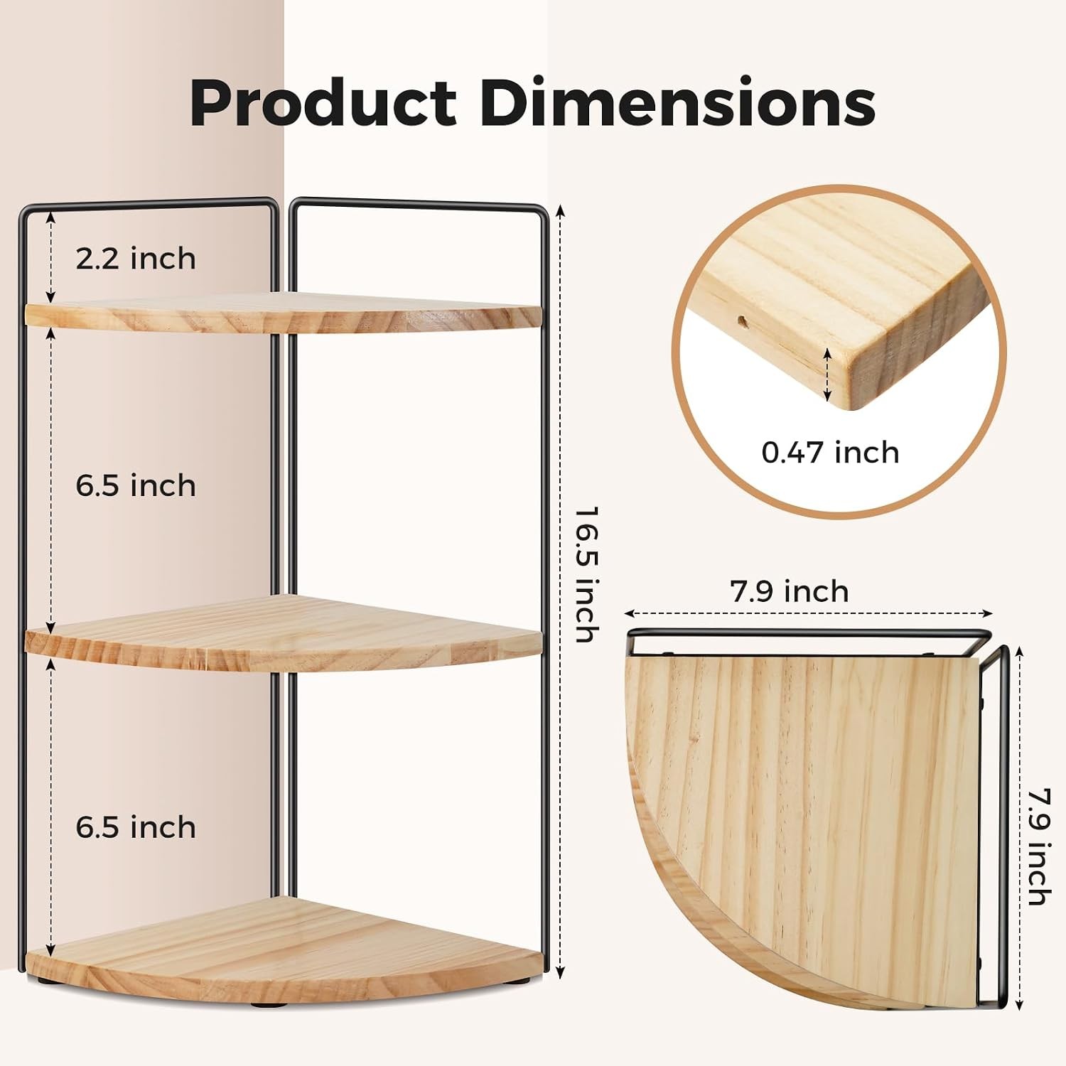 3 Tier Corner Bathroom Counter Organizer – Solid Wood + Metal Stand, Bathroom