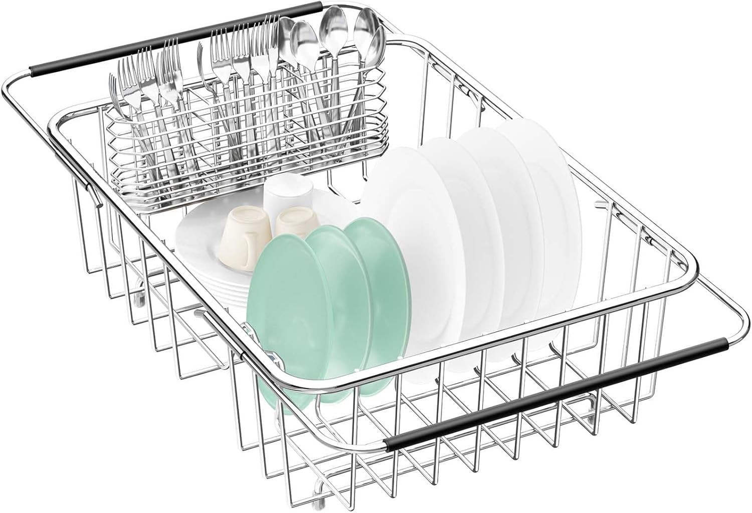 Adjustable In-Sink Dish Drainer Rack Expandable 304 Stainless Steel Drying Rack