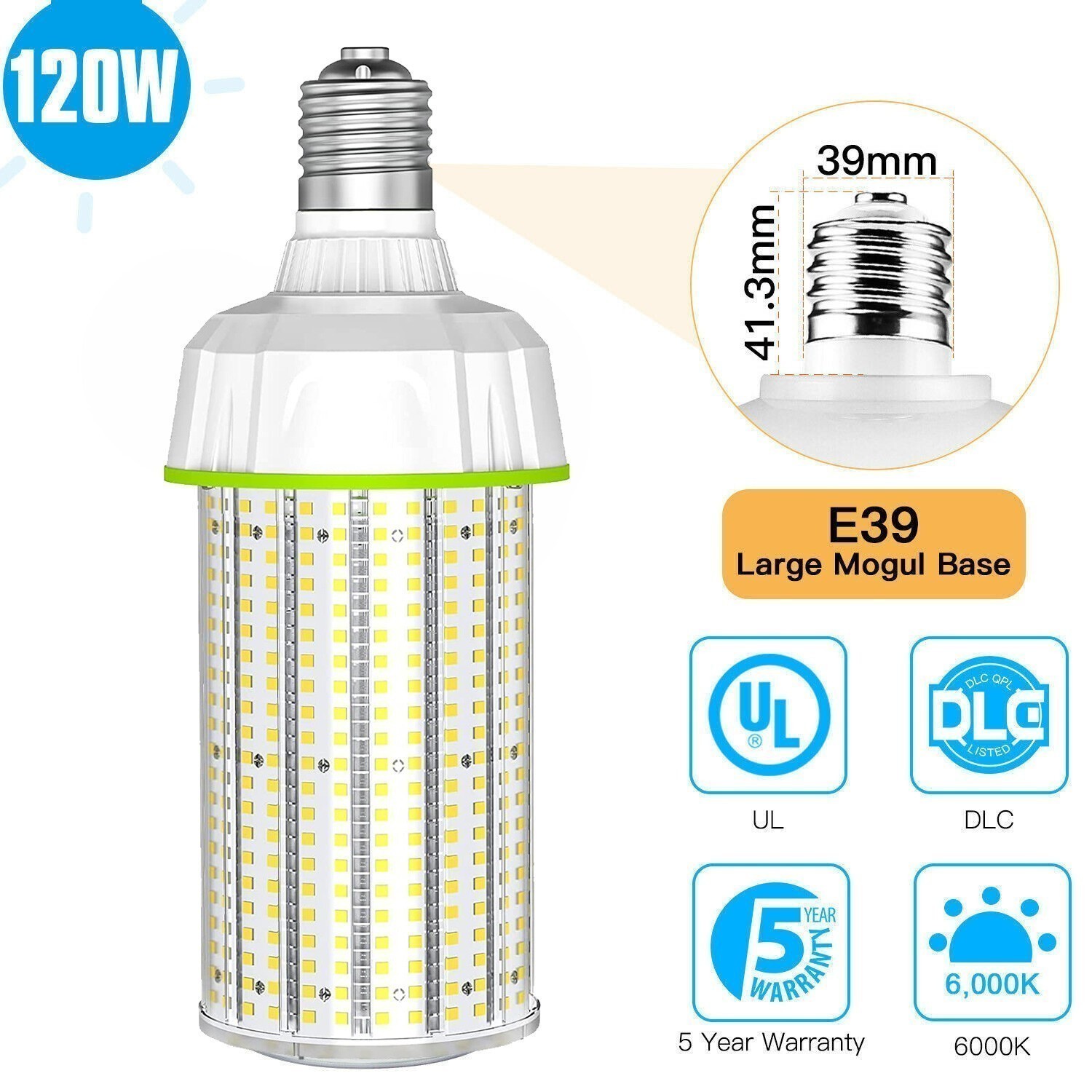 120W LED Corn Light Bulbs E39 Large Base Commercial Industrial HIgh Bay Lighting