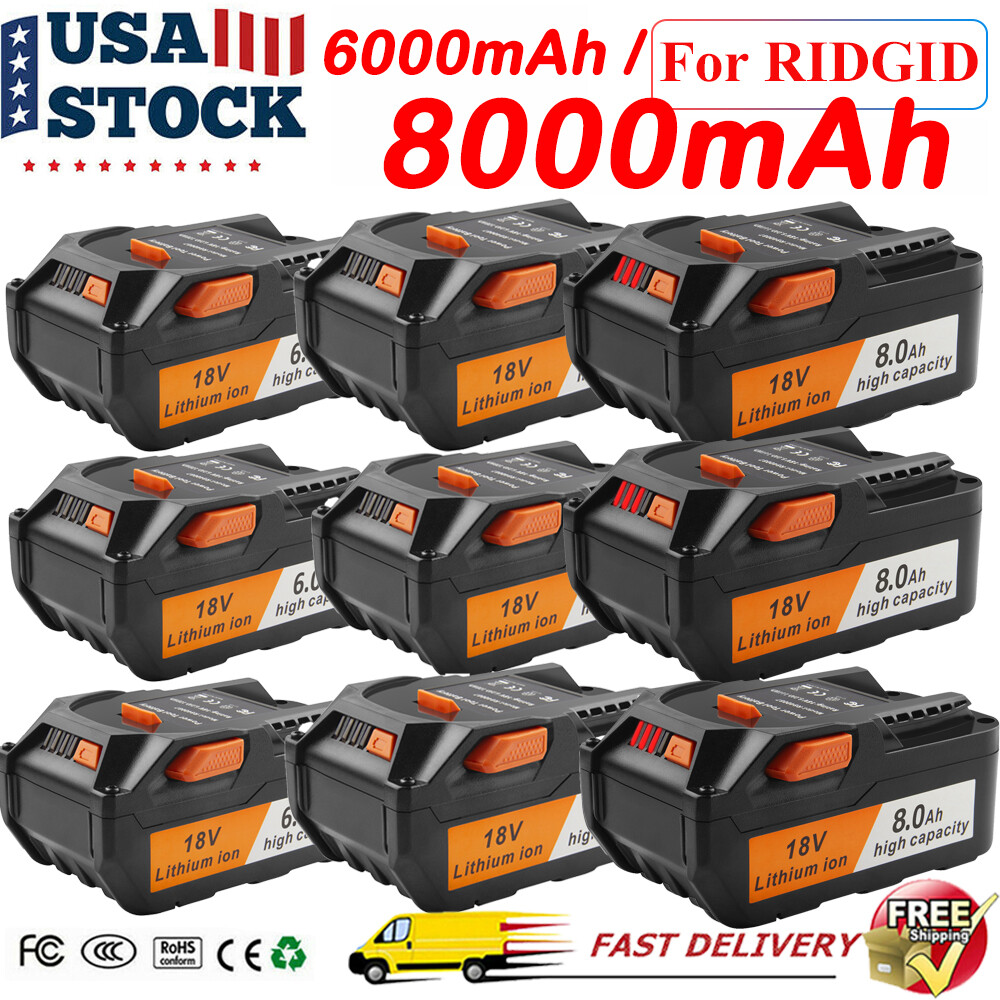 10PACK for Ridgid R840085 8.0Ah Lithium Battery Rigid 18Volt R840087 Power Tool