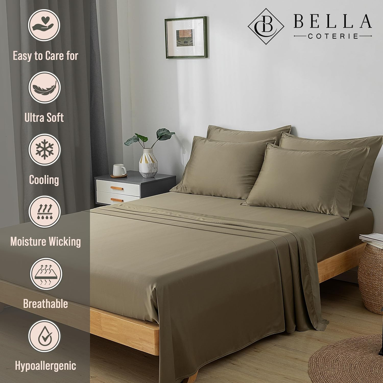 Luxury Bamboo Viscose King Sheet Set – 6 Piece Olive Green, Cooling & Soft
