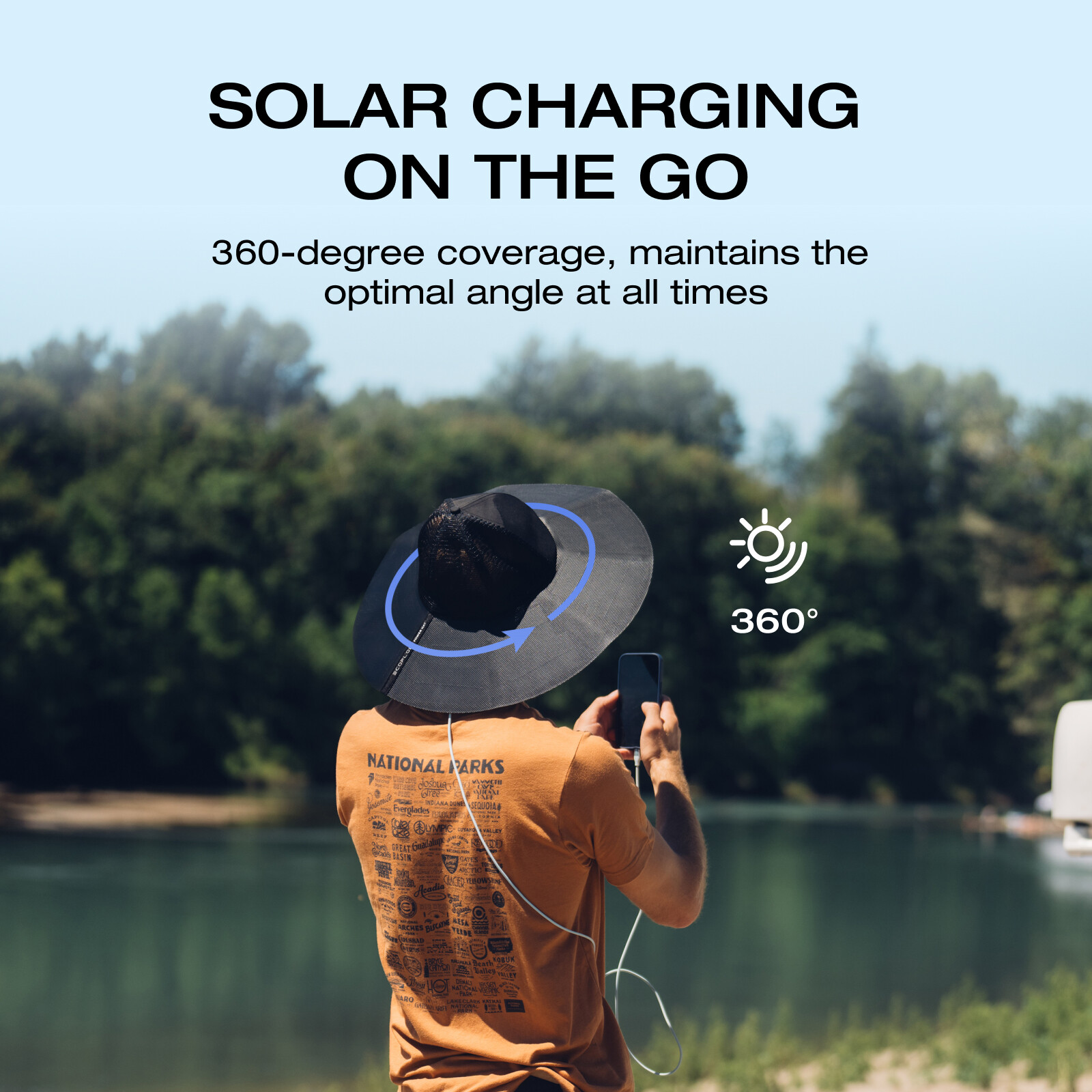 EcoFlow Power Hat Solar Charging Bucket Fishing Hat Dual USB-A/USB-C Ports 24 in