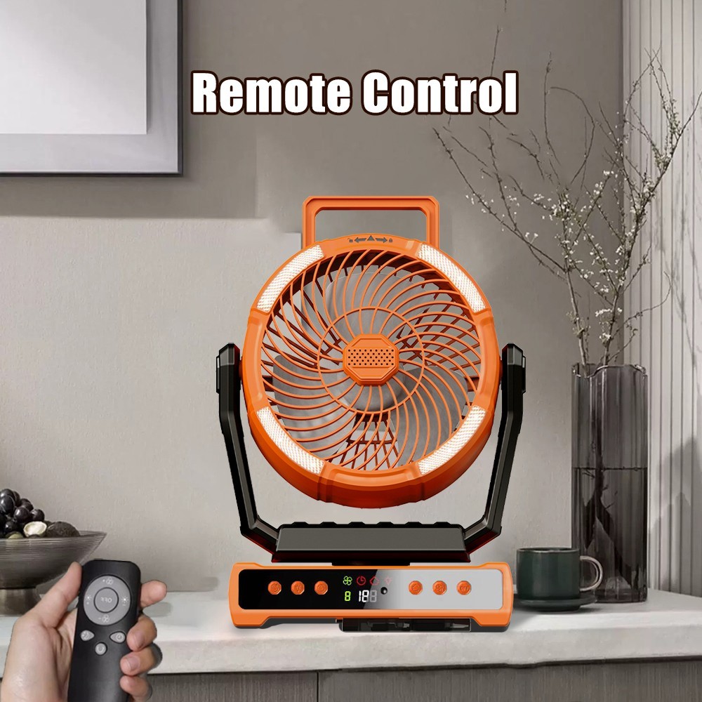 20000mAh Camping Fan Rechargeable Portable Fan with Remote LED Lights & 4 Speeds
