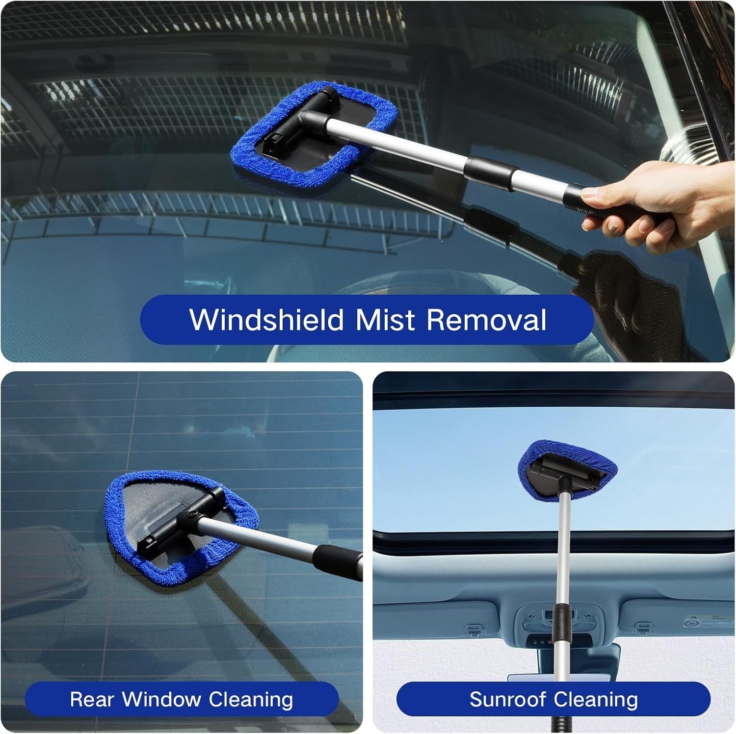 10Pcs Car Windshield Cleaner Kit Extendable Handle Reusable Microfiber Pad Brush