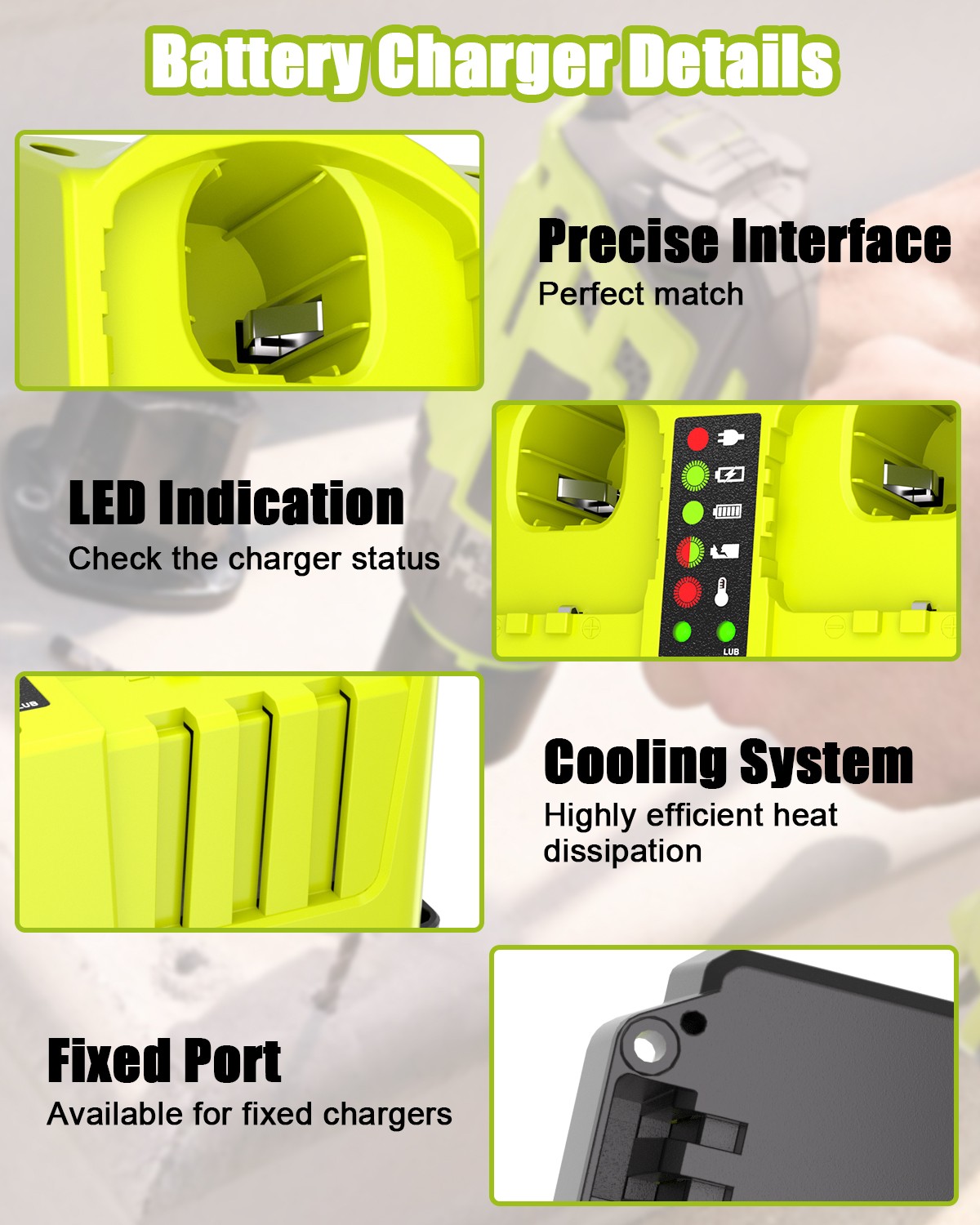 Portable Dual Ports Fast Charger Replace P117 for Ryobi 18V Battery P107 P108