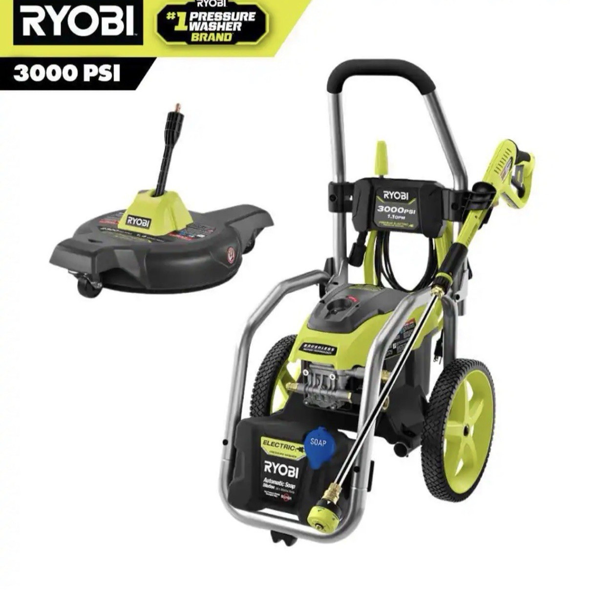 RYOBI RY143011 Brushless 3000 PSI Corded Pressure Washer w/ Surface Cleaner