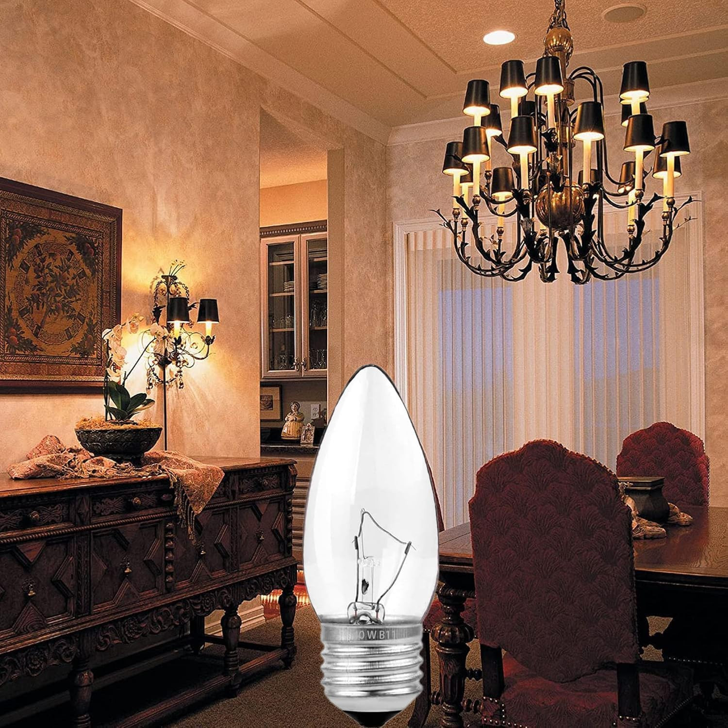 60W Incandescent Torpedo Tip Chandelier – 60W Equivalent Medium E26 Candelabra,