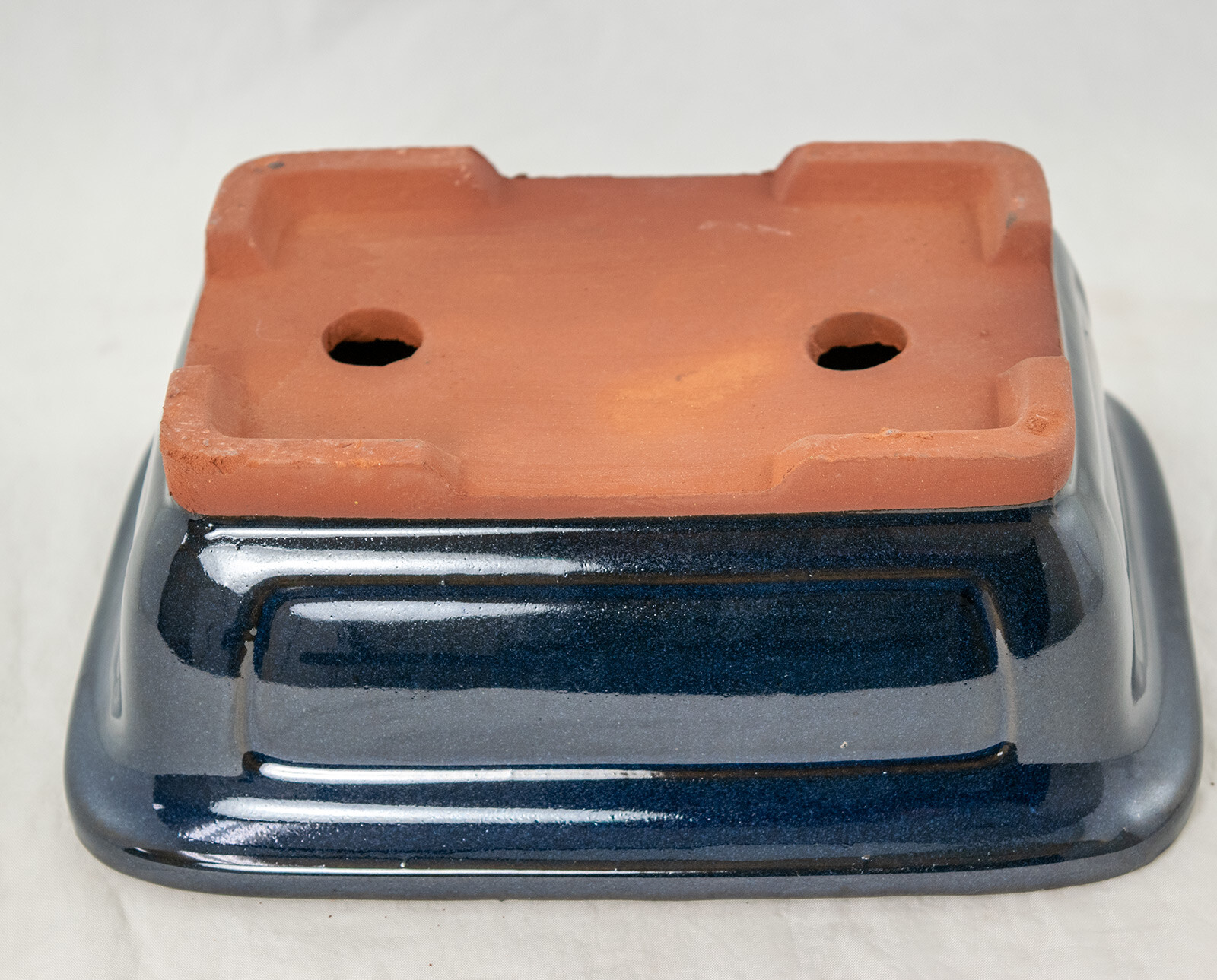 Rectangular Cactus & Succulent, Bonsai Pot 8″x 6″x 3″ w/Mesh – Navy Blue Glazed