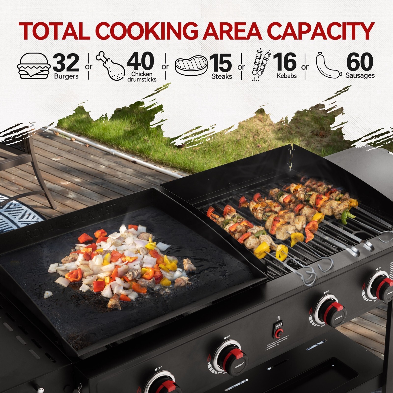 Royal Gourmet 4-Burner Propane Grill Griddle Combo w/ Bonus Grilling Gear Set