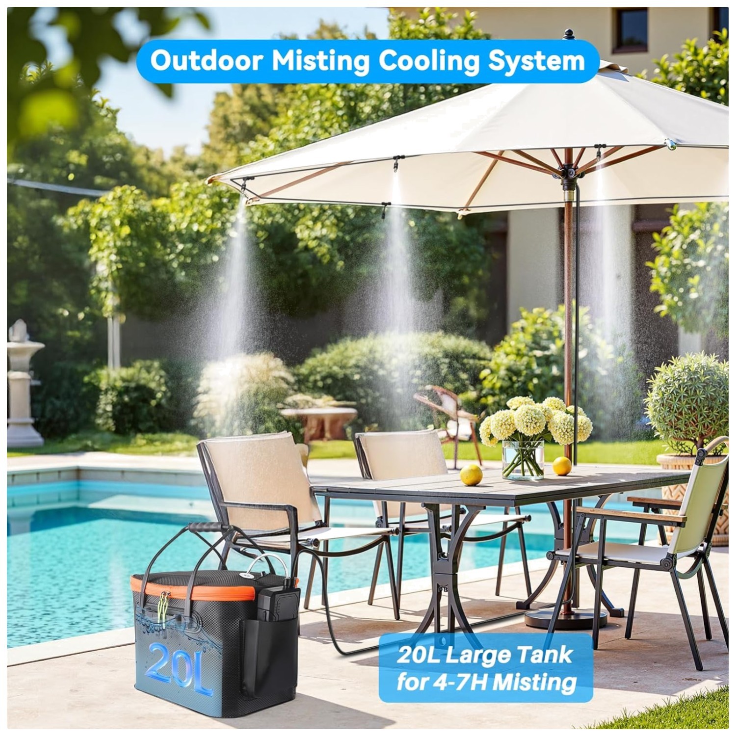 Compact Battery Powered Misting System for Outdoor Cooling