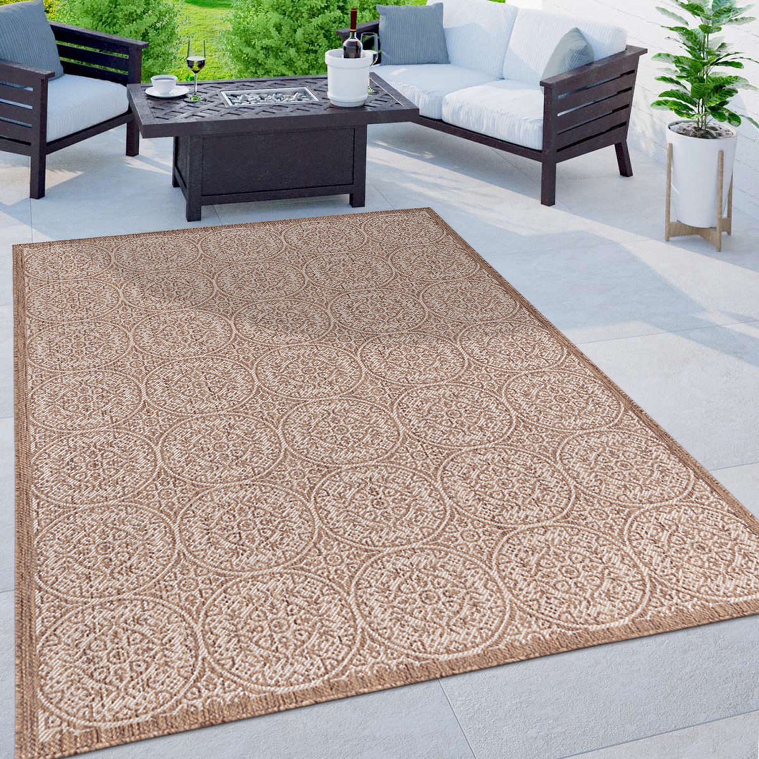 Rugshop Outdoor Rug Transitional Floral Circles Textured Indoor Outdoor Rugs 5×7