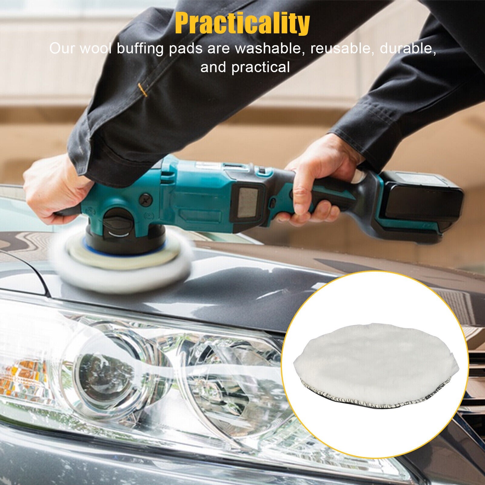 5PCS 6″ Buffing Polishing Pad Wool Wheel Mop Kit For Car Polisher Drill Adapter