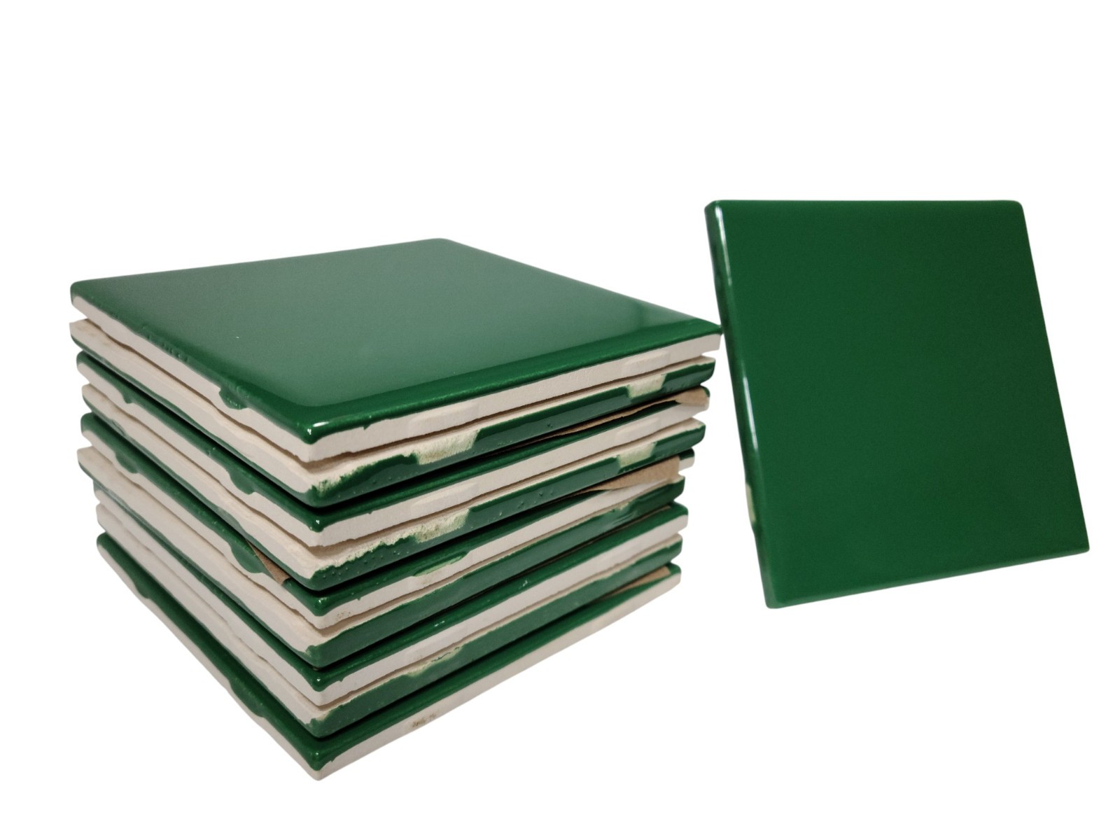 Emerald Green Ceramic Tile 4.25 inch Subway Square Vintage Mid Century Modern