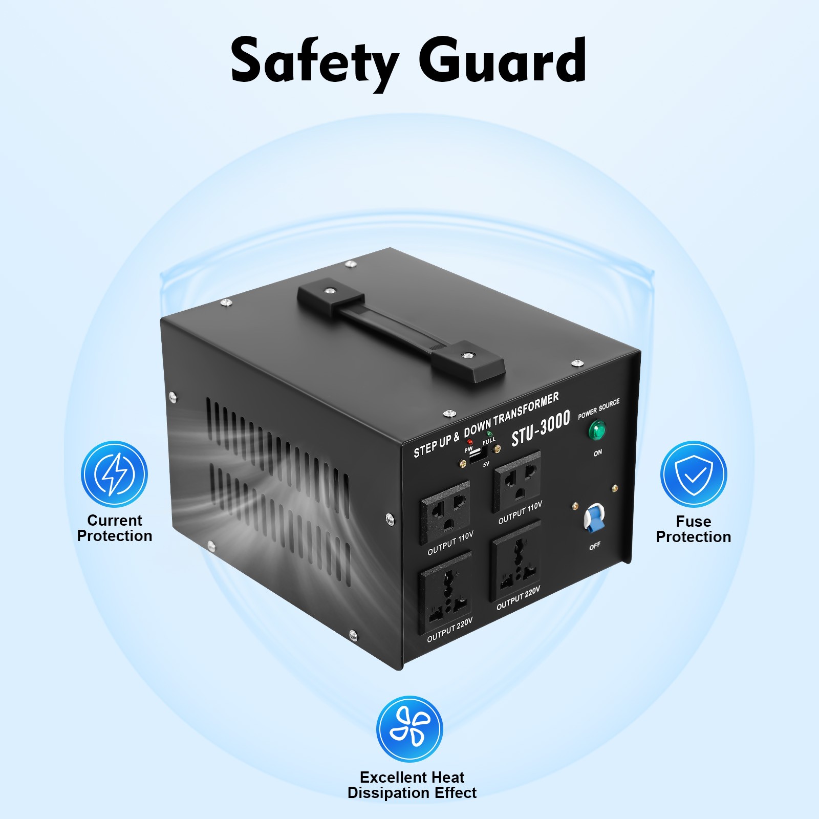 3000 Watt Voltage Converter Power Transformer Heavy Duty Step Up/Down 110V- 220V