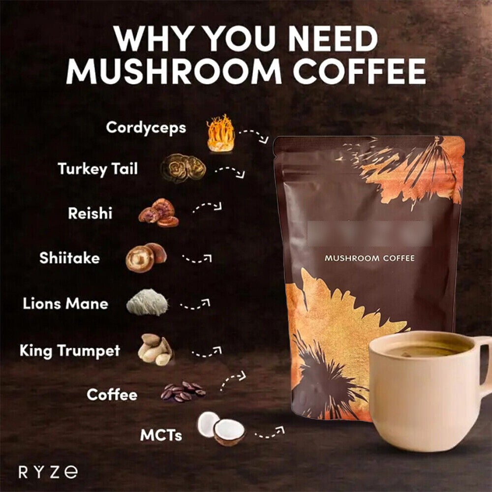 Upgrade Mushroom Coffee USDA Organic with 6 Adaptogenic Mushrooms 30 servings