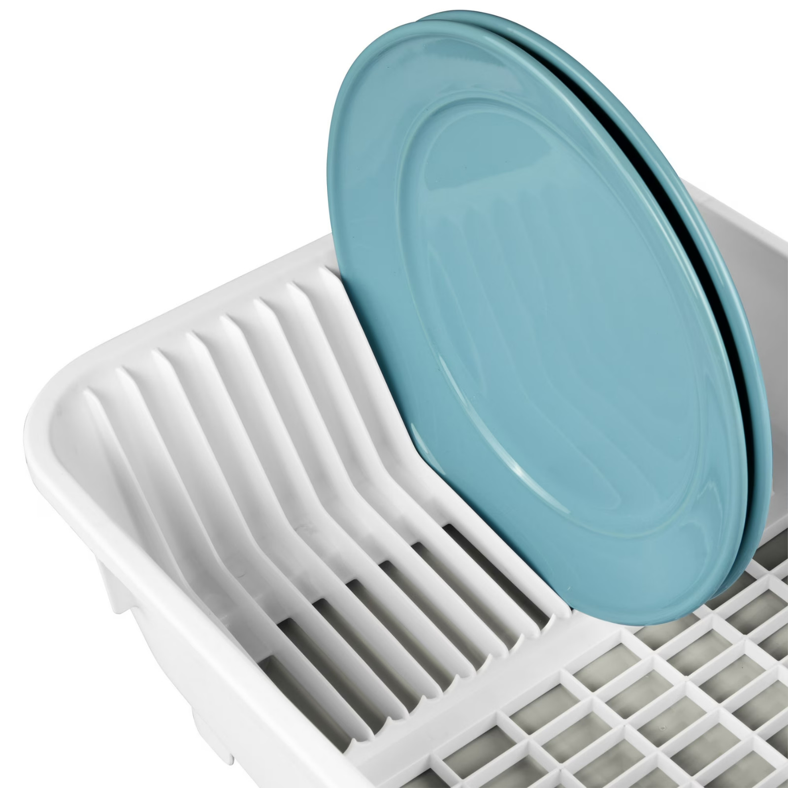 Self Draining Dish Drying Rack with Spout Countertop Kitchen Sink Drainer White