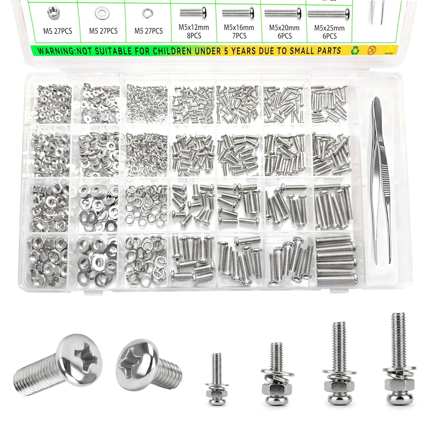 1015Pcs M2 M3 M4 M5 Hex Socket Button Head Screws Bolt Nut Washer Assortment Kit
