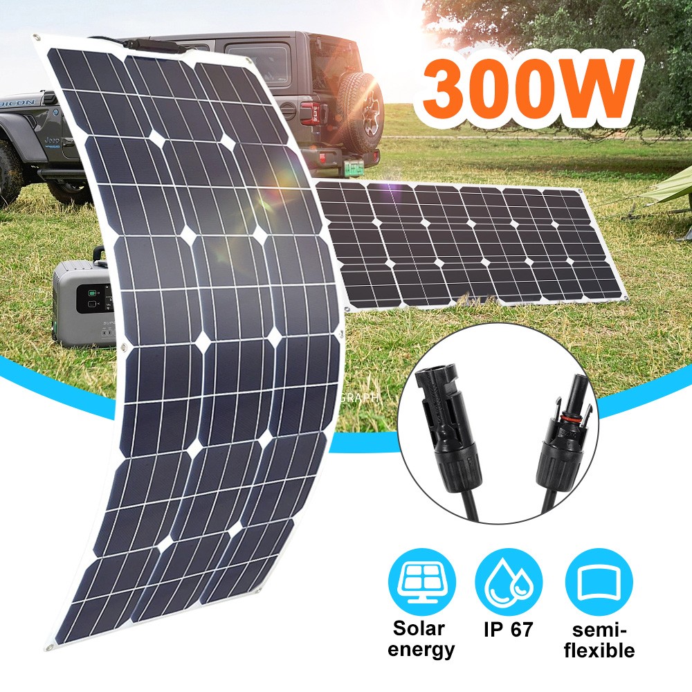 200W Mono Flexible Solar Panel 12v Portable Power Charge Camping Home RV Battery