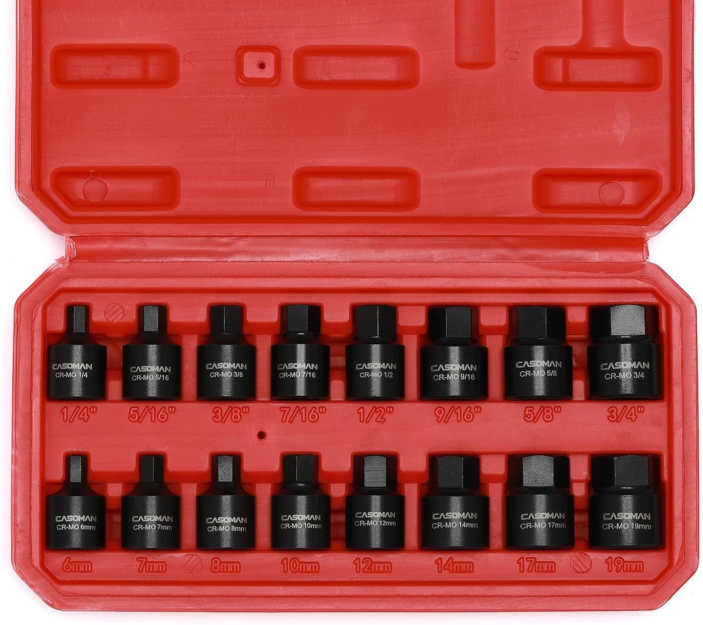 16 Pc Low Profile Impact Hex Driver Set, SAE Metric