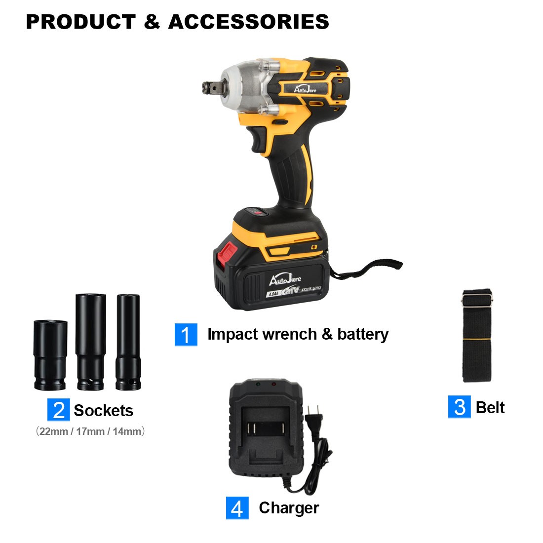 20V Cordless Impact Wrench Kit 1/2″ with Batteries & Charger Brushless Motor