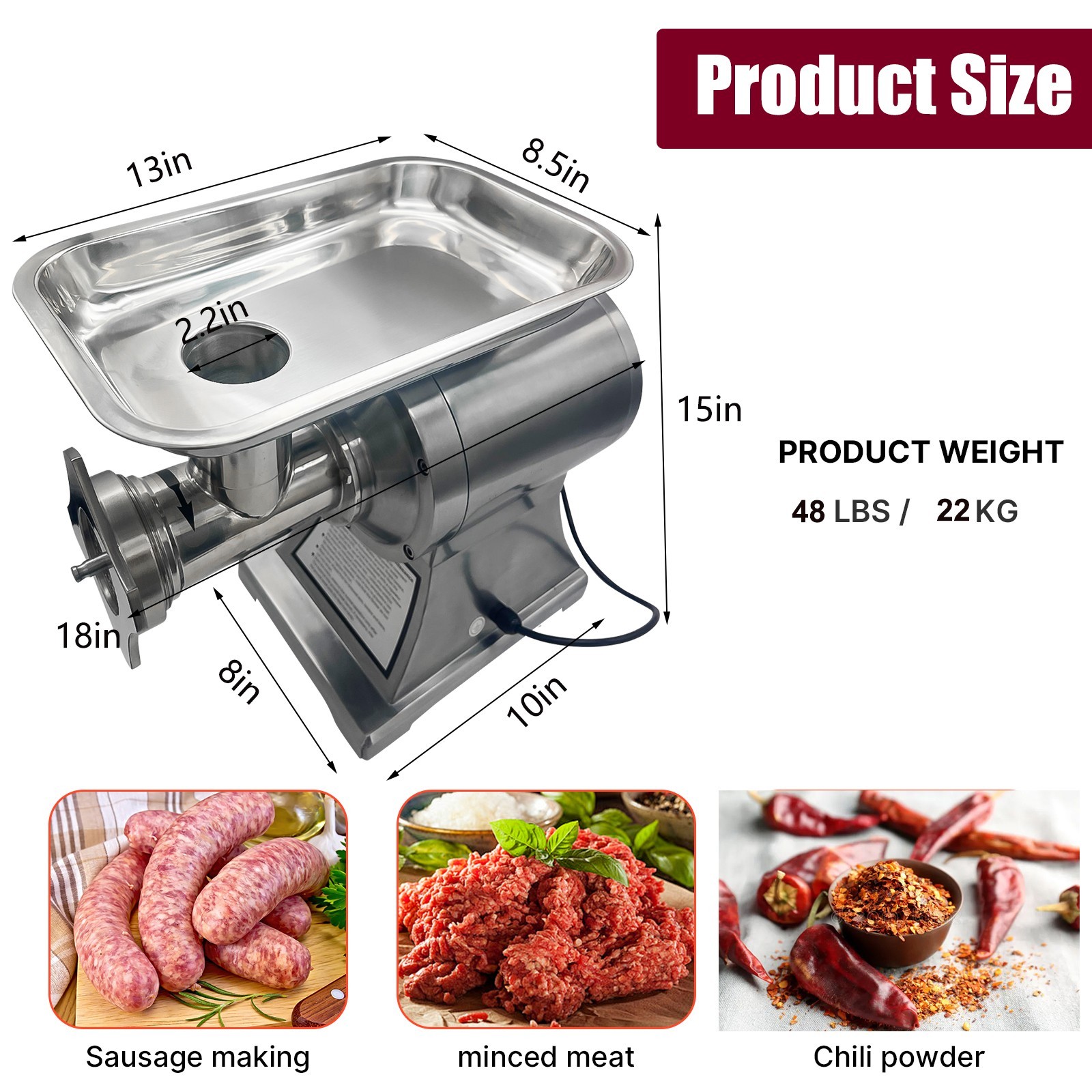 3200W Electric Meat Grinder Heavy Duty Commercial Sausage Maker Mincer Stuffer