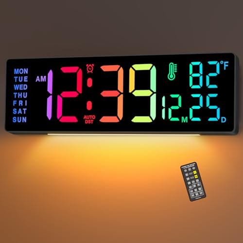 14.2″ Large Display Digital Wall Clock with Date Day of Week 14.2” Multicolor