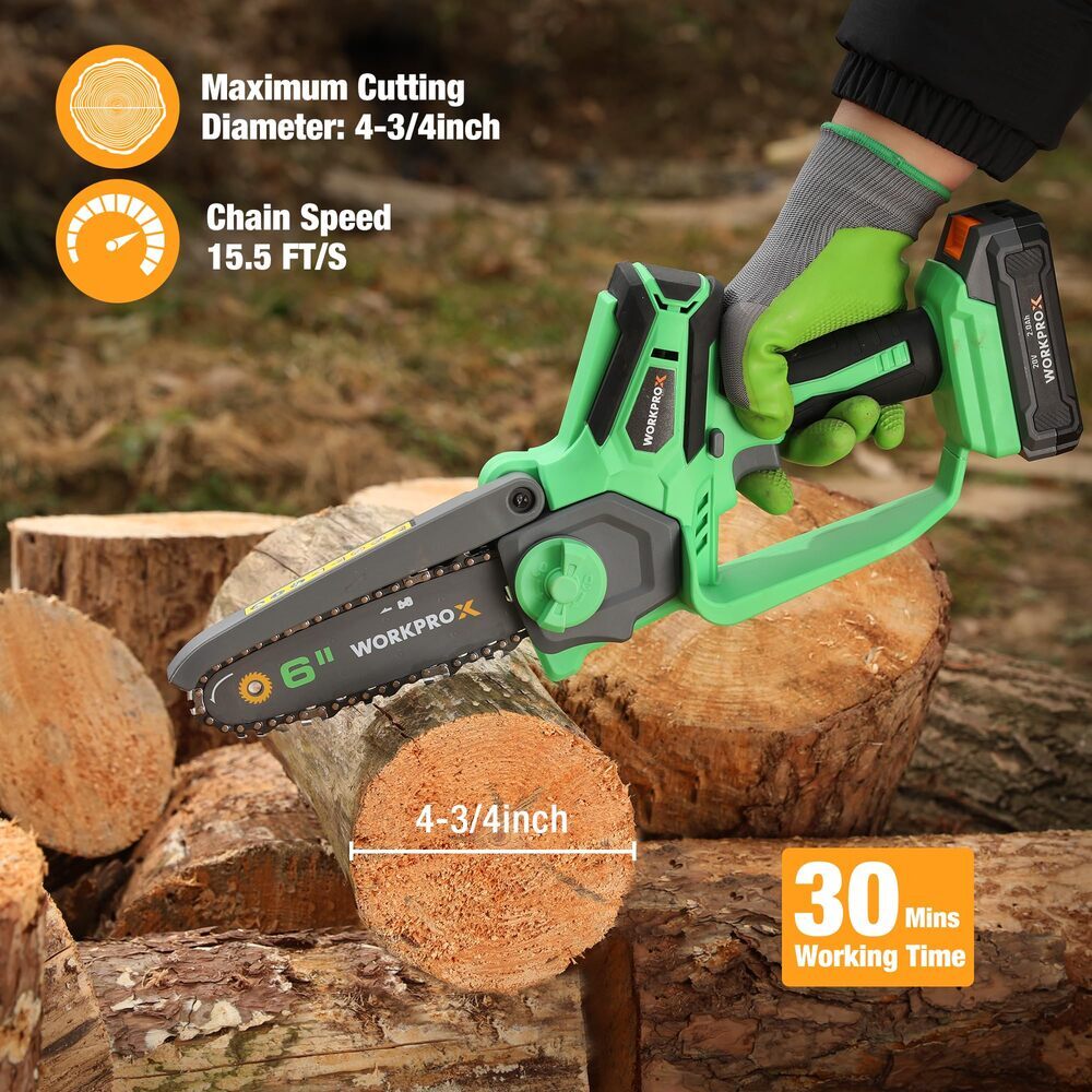 WORKPROX 20V 2.0Ah Cordless 6-inch Mini Chainsaw Electric Chain Saw Pruning Saws