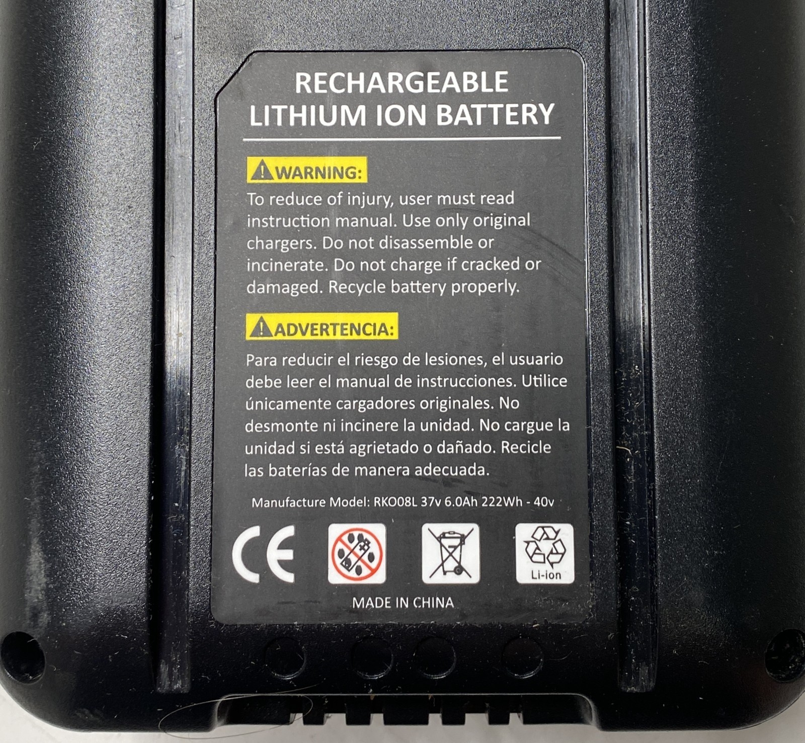 40V 6.0Ah Battery for Kobalt 40 Volt Max Lithium-ion RKO08L 37V 6.0Ah 222Wh