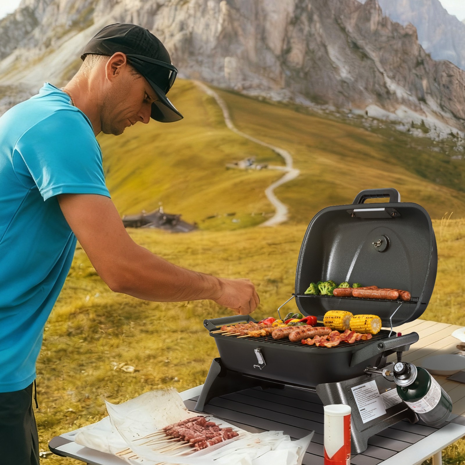 Royal Gourmet Portable Tabletop Gas Grill with Foldable Leg for Outdoor Camping
