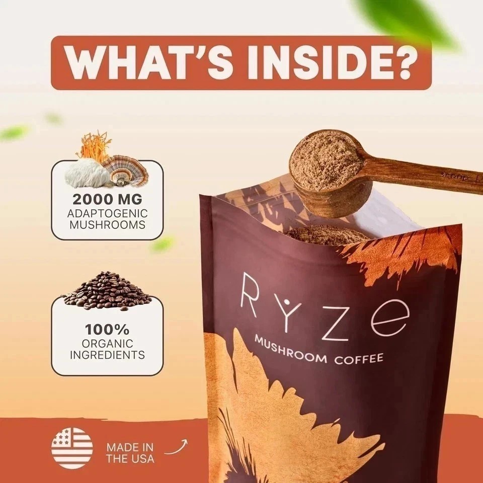 4 Pack RYZE Mushroom Coffee 30 Servings Organic Energy Gut Health Focus Blend