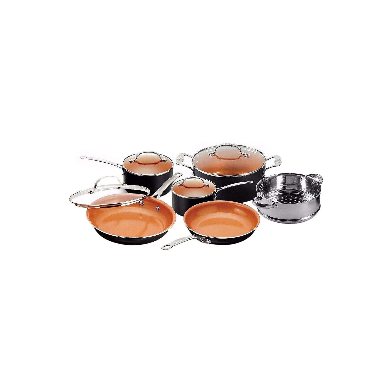Gotham Steel 1129 10-Piece Kitchen Nonstick Frying Pan and Cookware Set, Brown