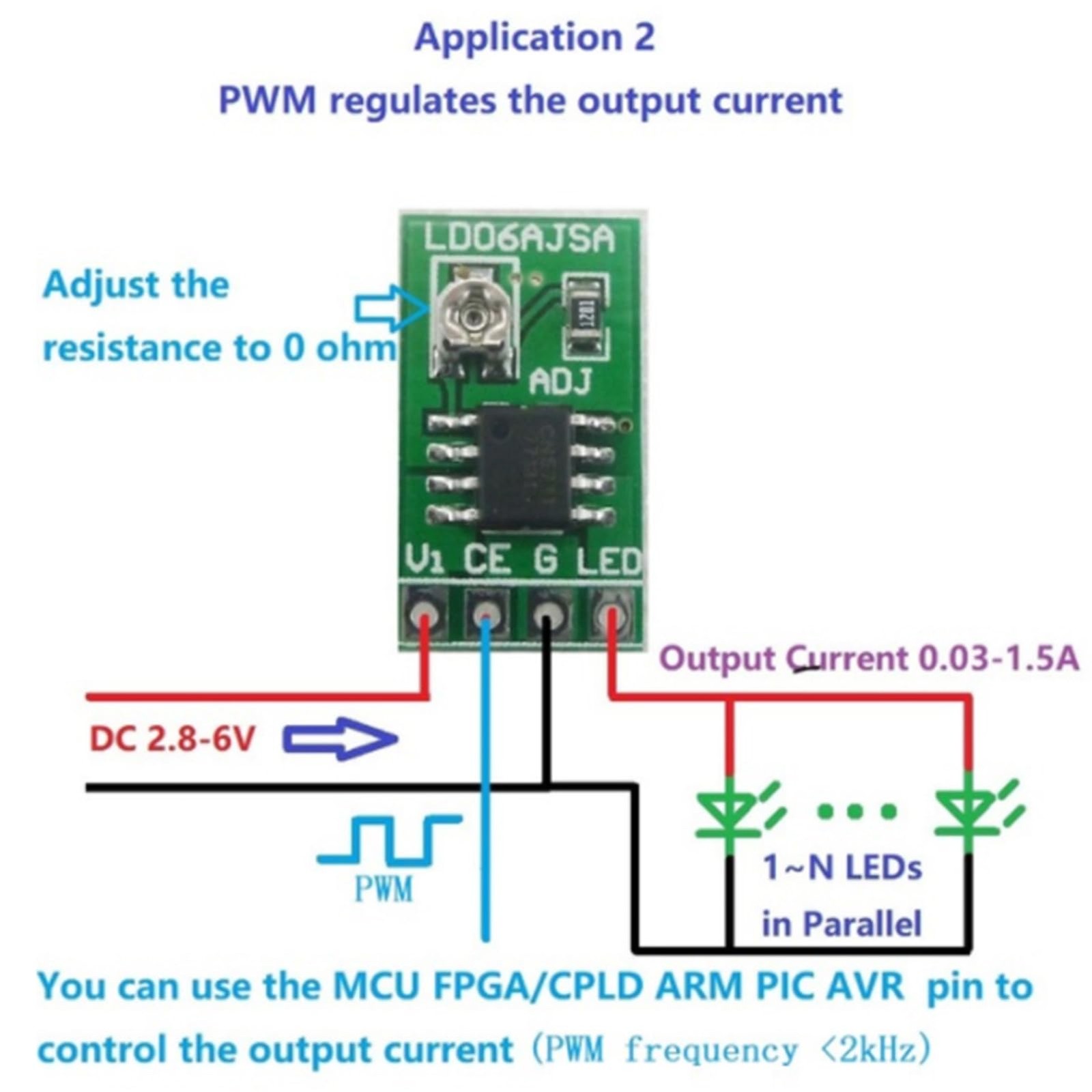 Adjustable Current LED Driver, DC 3.3V 3.7V 5V LED Driver 30-1500mA Constant …