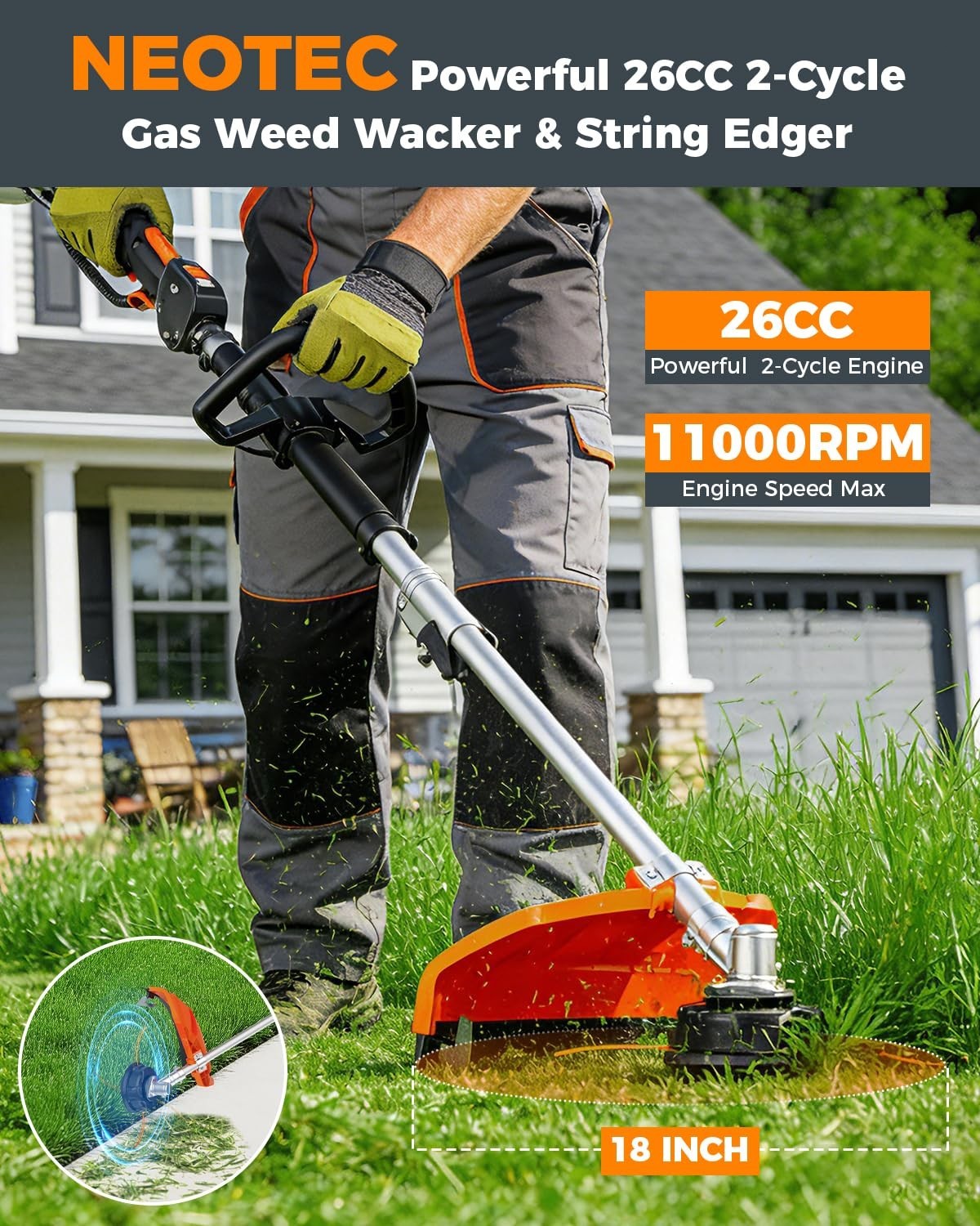 26CC 4 in 1 Brush Cutter 2-Stroke Weed Eater Wacker Gas Powered String Trimmer