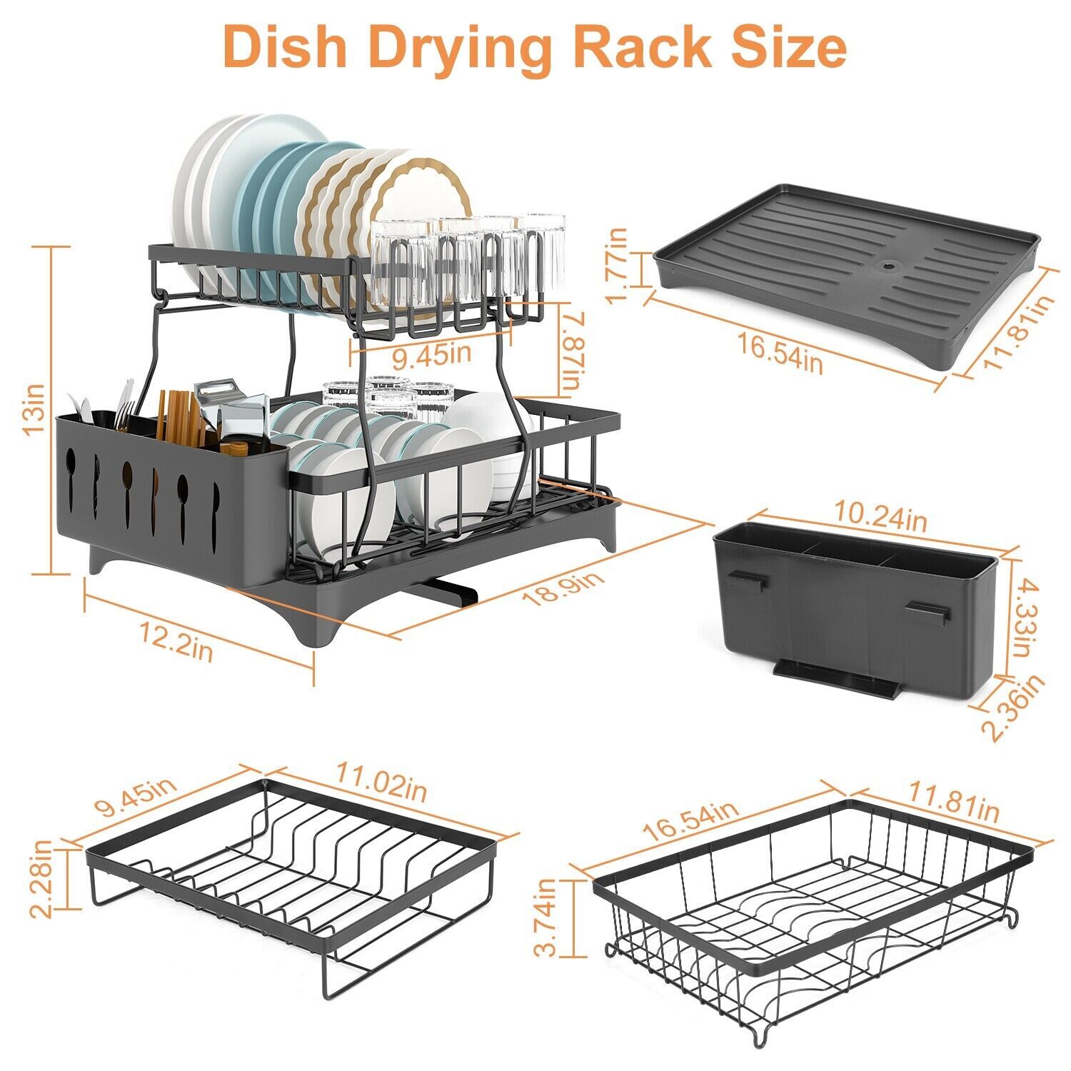 2 Tier Over Sink Dish Drying Rack Stainless Steel Kitchen Dish Drainer Organizer