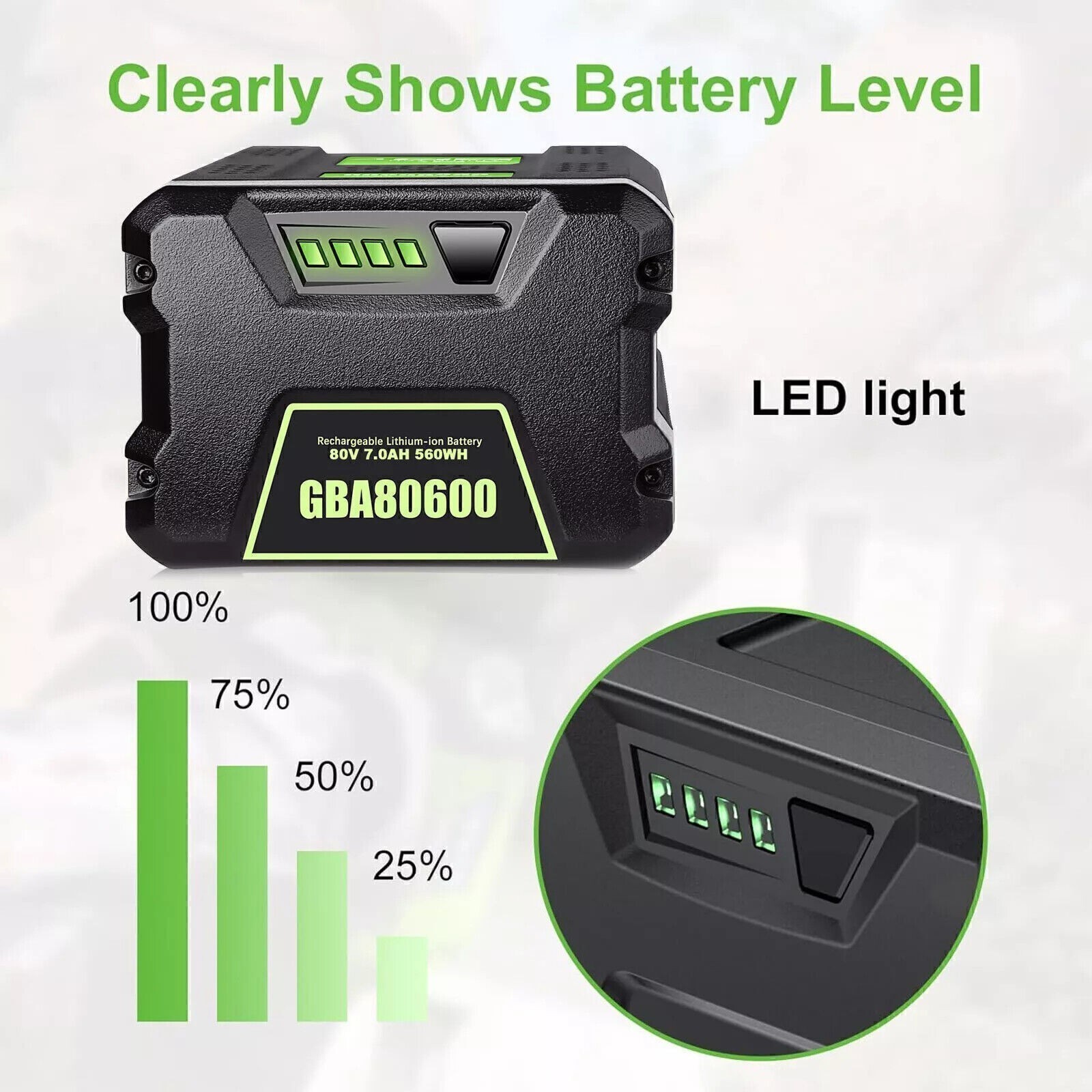 FOR Greenworks 80V Lithium Ion 8.0Ah Rechargeable Li-ion Battery BAB727 GBA80200