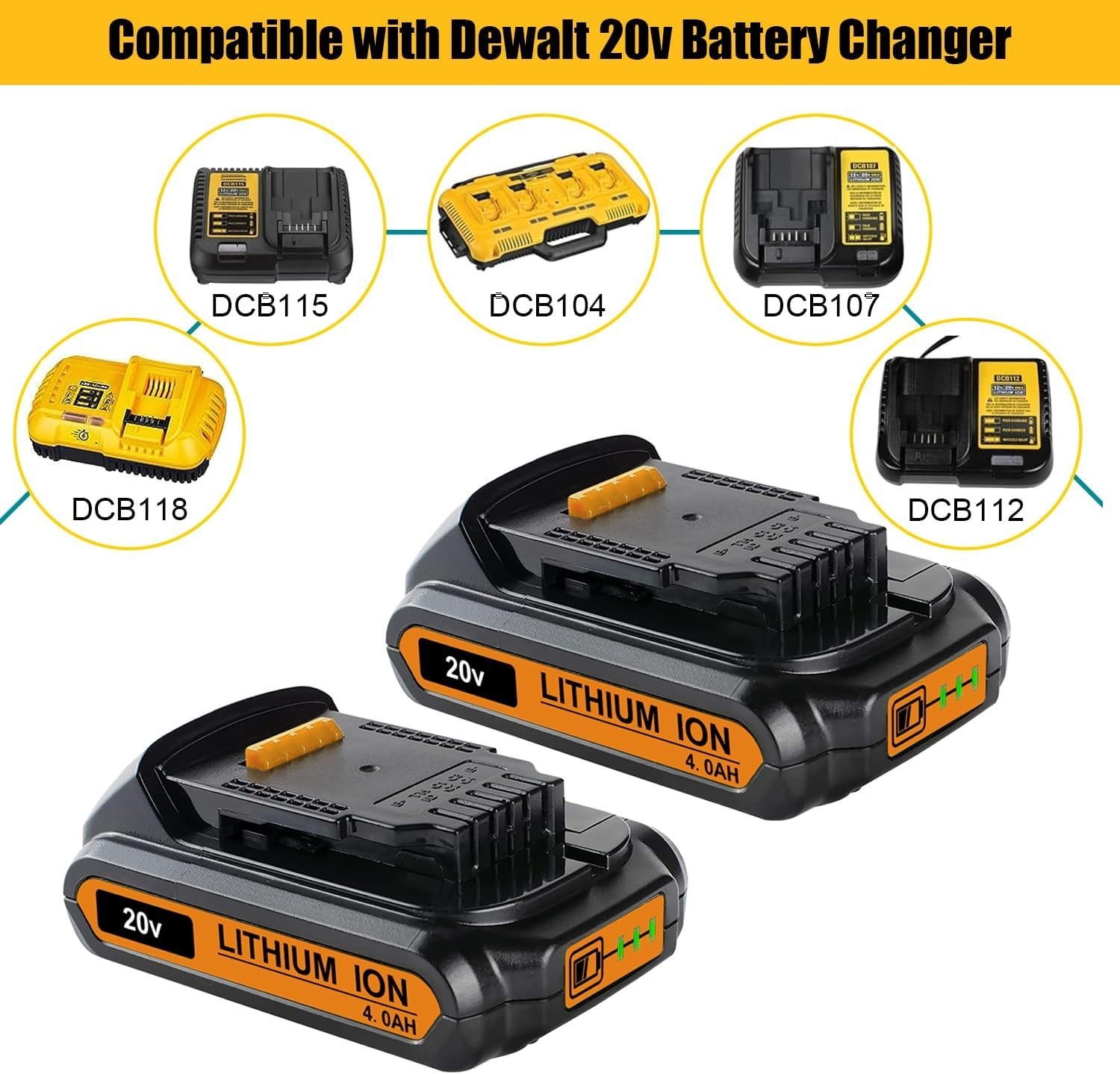 2 PACK FOR DEWALT 20V 20 VOLT MAX XR 4.0AH LITHIUM-ION BATTERY DCB203-2 DCB201-2