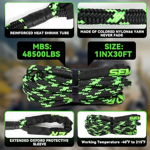 Kinetic Recovery Rope, 1″ x 30ft 48500LBS, Kinetic Rope 30FT Black & Green