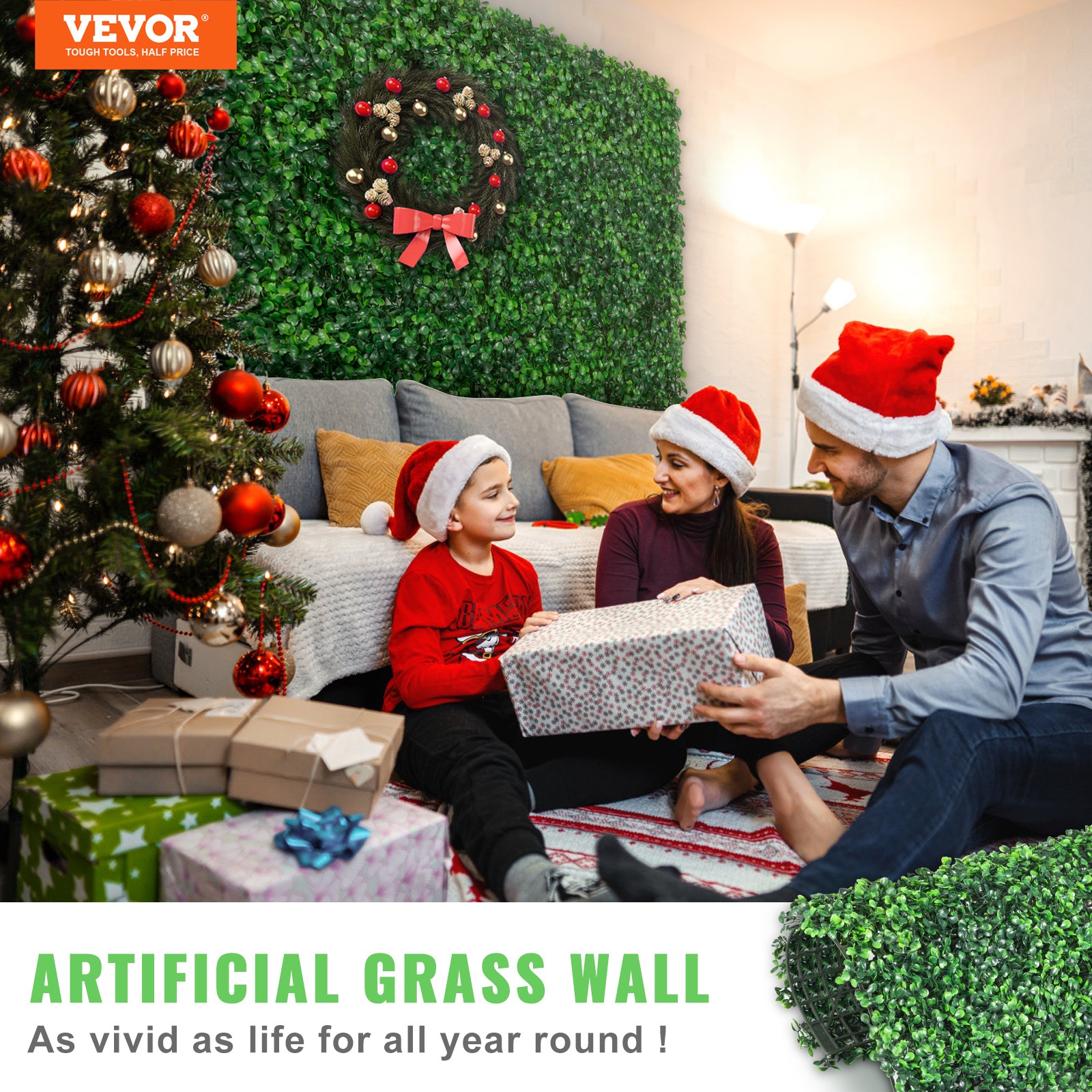 VEVOR Artificial Boxwood Panel 12pcs 10″ X 10″ Grass Hedge Wall Mat for Fence