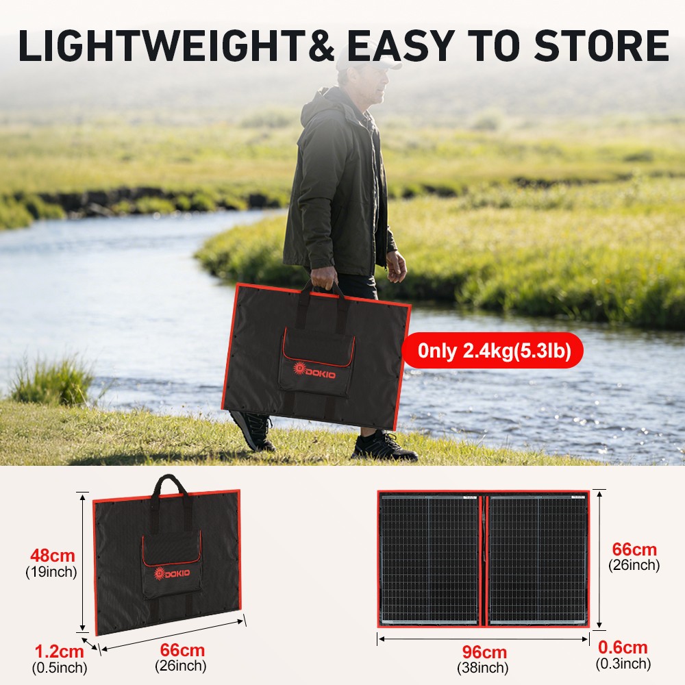 Dokio 100W 12V Portable Flexible Foldable Solar Panel Off-Grid RV Camping Travel